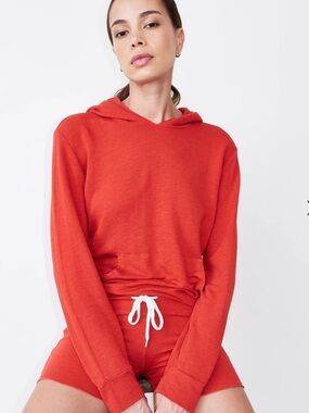 Monrow Coral-Red Lightweight Hoodie